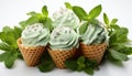 Homemade mint ice cream, fresh berry scoop on cookie bowl generated by AI Royalty Free Stock Photo