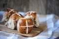 Homemade mixed fruit and cinnamon easter hot cross buns