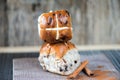 Mixed fruit and cinnamon easter hot cross buns