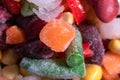 Homemade mixture of frozen vegetables, macro close-up background Royalty Free Stock Photo