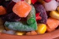 Homemade mixture of frozen vegetables, macro close-up background Royalty Free Stock Photo