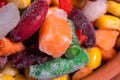 Homemade mixture of frozen vegetables, macro close-up background Royalty Free Stock Photo