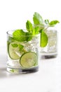 Homemade mojito cocktail with fresh limes, mint, and ice Royalty Free Stock Photo