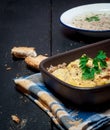 Homemade Moussaka served with bread and chutney (East European cuisine)