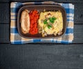 Homemade Moussaka served with bread and chutney (East European cuisine)