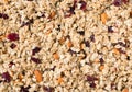 Homemade muesli or granola with nuts and dried cranberries as background