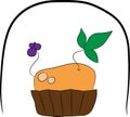 Homemade muffin with germinating berry. vector icon