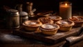 Homemade muffin on rustic wood table, a sweet indulgence generated by AI