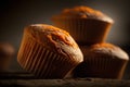 Homemade muffins with pumpkin on a dark background. Selective focus. Toned.