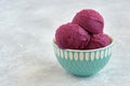 Homemade mulberry ice cream , sorbet with ripe mulberries and mint leaves. Closeup Royalty Free Stock Photo