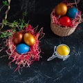 Homemade multicolored painted Easter eggs Royalty Free Stock Photo