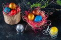 Homemade multicolored painted Easter eggs Royalty Free Stock Photo