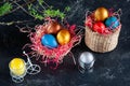 Homemade multicolored painted Easter eggs Royalty Free Stock Photo