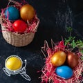Homemade multicolored painted Easter eggs Royalty Free Stock Photo