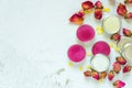 Homemade natural lip balm in tin pots. Royalty Free Stock Photo