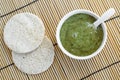 Homemade natural mask scrub with sea salt, extracts of herbs and spirulina. Diy cosmetics. Royalty Free Stock Photo