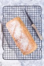 Homemade no knead sandwich bread on cooling rack, ready to eat, vertical, top view Royalty Free Stock Photo