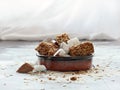 Homemade oatmeal cookies with coconut in a bowl