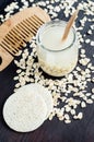 Homemade oatmeal face cleanser. DIY oatmeal milk or toner for natural skin care.