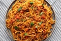 Homemade One-Pot Taco Spaghetti on a Plate, top view