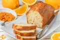 Homemade orange fruit loaf cake with citrus candied fruits and nuts Royalty Free Stock Photo