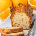 Homemade orange fruit loaf cake with citrus candied fruits and n Royalty Free Stock Photo