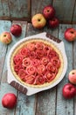 Homemade organic apple dessert. Delicious apple rose pie with cr Royalty Free Stock Photo