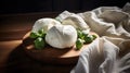 Homemade organic farm mozzarella cheese. AI generated image