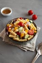 Homemade Organic Greek Pasta Salad in a Bowl, side view