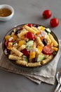 Homemade Organic Greek Pasta Salad in a Bowl, side view