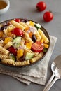 Homemade Organic Greek Pasta Salad in a Bowl, side view