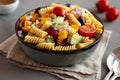 Homemade Organic Greek Pasta Salad in a Bowl, side view