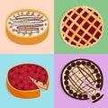 Homemade organic pie dessert vector illustration fresh golden rustic gourmet bakery.