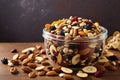 Homemade Organic Trail Mix Over Wooden Table