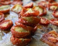 Homemade oven baked dried tomatoes in olive oil