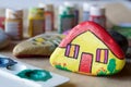 Homemade painted stones as homes Royalty Free Stock Photo