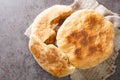Homemade Palyanytsya Ukrainian authentic bread close-up. horizontal top view