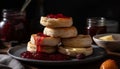 Homemade pancake stack with fresh berry syrup generated by AI