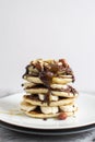 Homemade Pancakes with Chocolate Cream Sauce Banana Walnuts Easy Food Concept Royalty Free Stock Photo