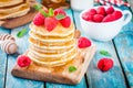 Homemade pancakes with honey and raspberry Royalty Free Stock Photo