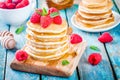 Homemade pancakes with honey and raspberry Royalty Free Stock Photo