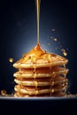 Homemade pancakes with honey on the table. On a black background. Side view. Vertical shot Royalty Free Stock Photo