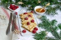 Homemade Pancakes with Raspberry and Honey, Christmas and New Year Decorr Royalty Free Stock Photo