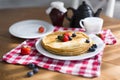 Homemade pancakes with sour cream and fresh berries