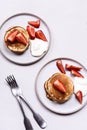 Homemade pancakes with strawberry and whipped cream chantilly