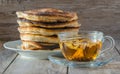 Homemade pancakes with tea Royalty Free Stock Photo