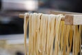 Homemade pasta - Closeup of process of making cooking. Chef make fresh italian traditional pasta