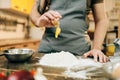 Homemade pasta cooking process, dough preparation Royalty Free Stock Photo