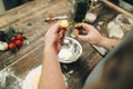 Homemade pasta cooking process, dough preparation Royalty Free Stock Photo