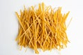 Homemade pasta noodles on white background